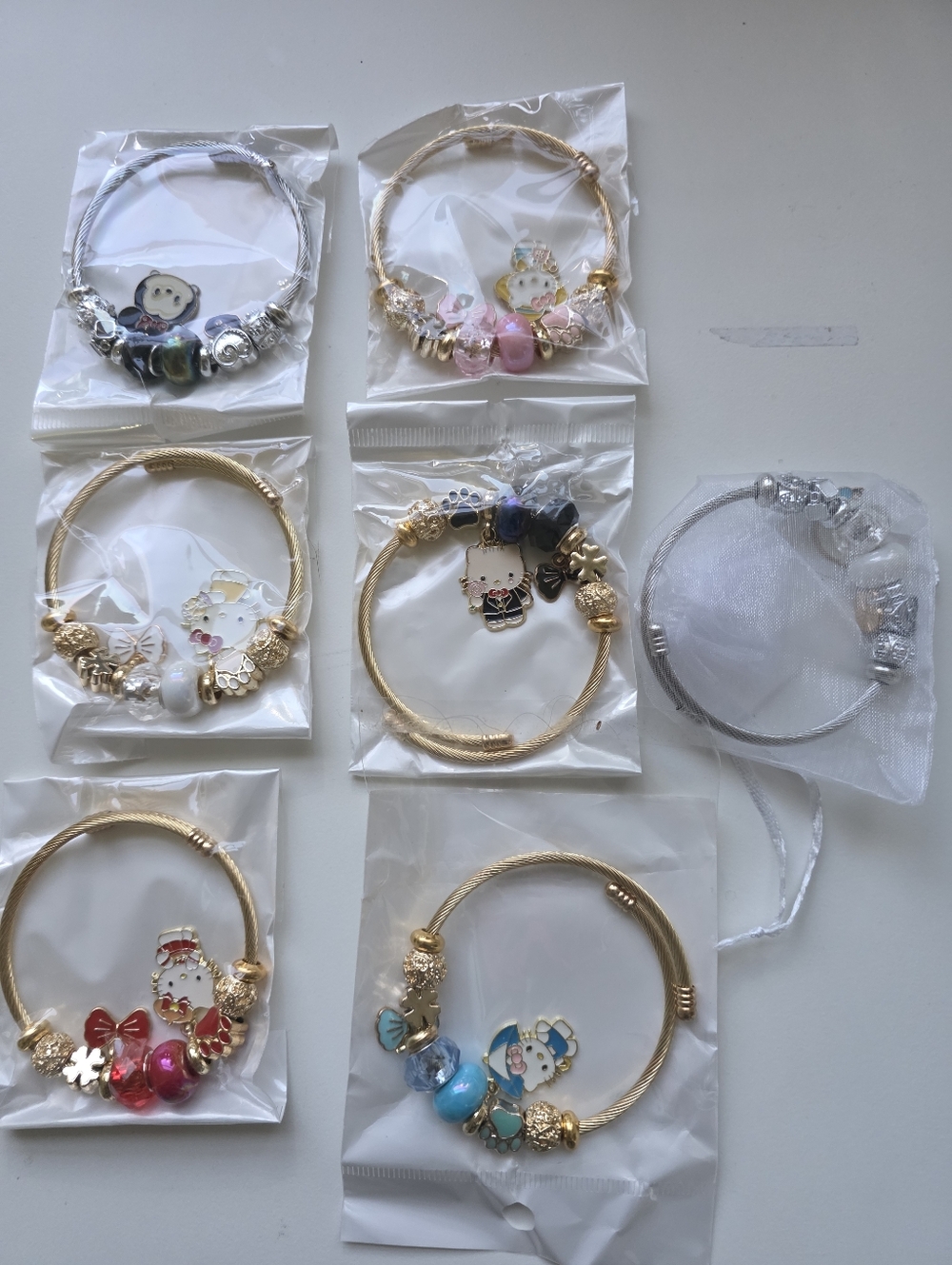 Children's Jewelry- Yellow Gold Flled Pink FloralCharmBangle-Each Bangle Cost$15 - Picture 6 of 6